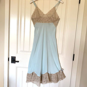 VINTAGE Silk Slip☛Baby Blue wTaupe Lace by Fischer